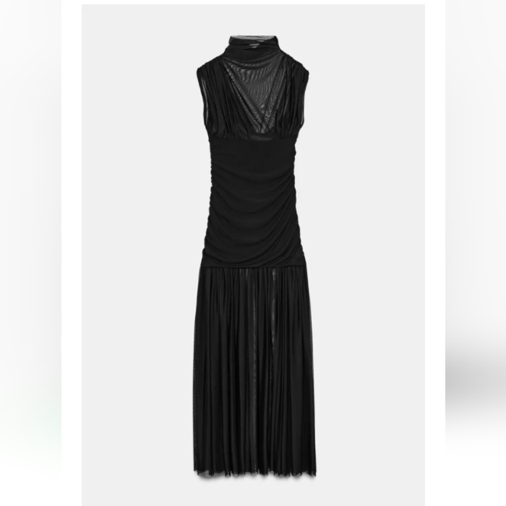 Zara Elegant Black Combined Draped Long  Dress - Picture 3 of 13